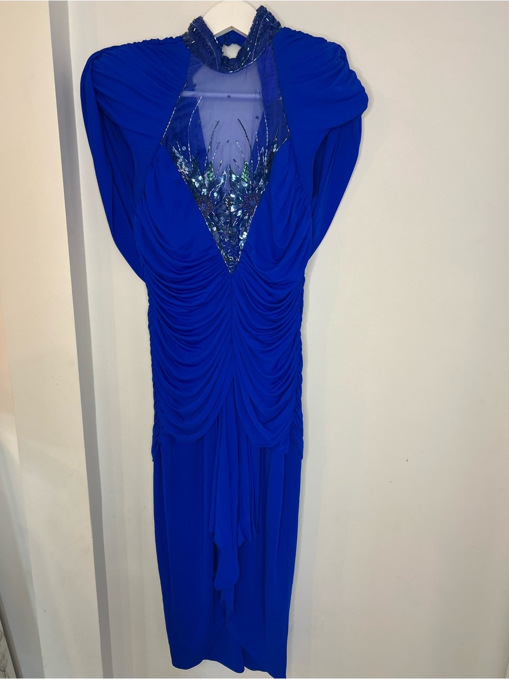 Casadei Royal Blue Draped Dress with Sequin Bodice